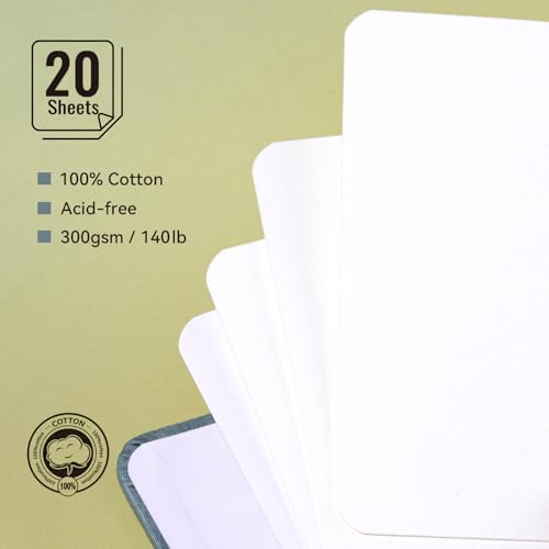 Lightwish Watercolor Sketchbook, 100% Cotton Hot Press Art Supplies Watercolor Paper Journal 3.8 * 5.1In, 2 Pack 40 Sheets (140lb/300gsm), Acid-Free for Watercolors, Gouache, Acrylics(Grey Blue) - Image 3