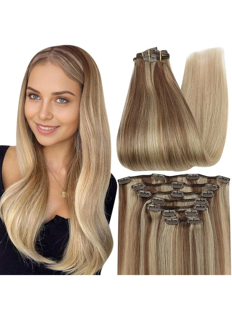 Full Shine Full Shine Clip in Hair Extensions Human Hair Clip in Human Hair Extensions Balayage Hair Extensions Golden Brown to Golden Blonde Double Weft Clip in Extensions Real Human Hair 18 Inch 7 Pcs 