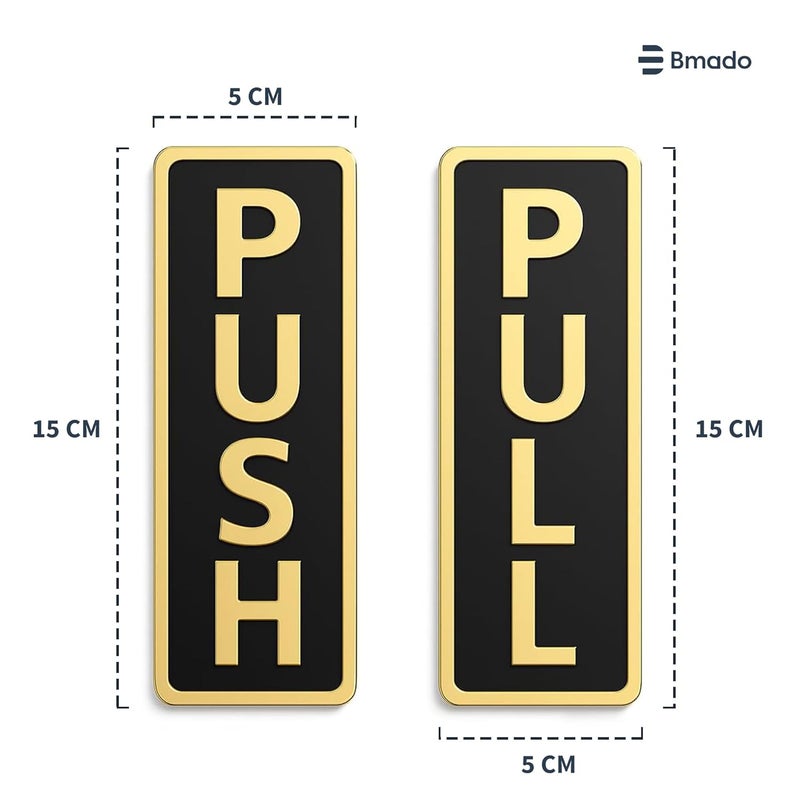 Bmado Push Pull Door Sign | 5.9 Inch Acrylic Gold Black Sticker Set | Self-Adhesive Signage for Glass & Wooden Doors | Office, Shop, Cafe, Hotel & Business Entry - Image 4