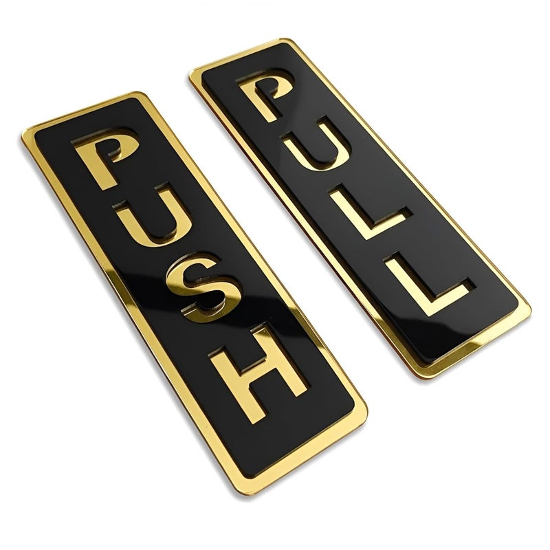Bmado Push Pull Door Sign | 5.9 Inch Acrylic Gold Black Sticker Set | Self-Adhesive Signage for Glass & Wooden Doors | Office, Shop, Cafe, Hotel & Business Entry - Image 1
