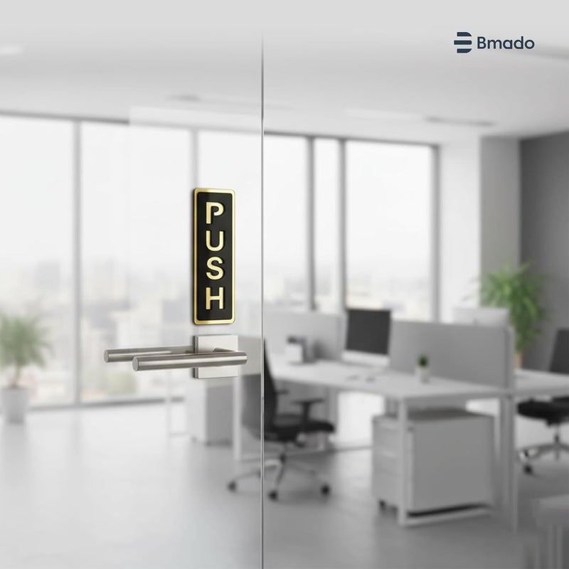 Bmado Push Pull Door Sign | 5.9 Inch Acrylic Gold Black Sticker Set | Self-Adhesive Signage for Glass & Wooden Doors | Office, Shop, Cafe, Hotel & Business Entry - Image 2