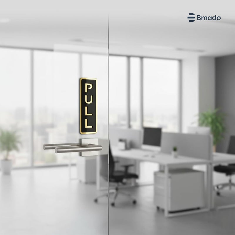 Bmado Push Pull Door Sign | 5.9 Inch Acrylic Gold Black Sticker Set | Self-Adhesive Signage for Glass & Wooden Doors | Office, Shop, Cafe, Hotel & Business Entry - Image 3