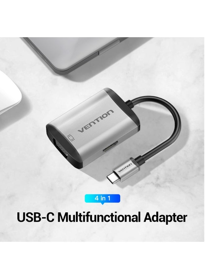 VENTION Type-C to HDMI/VGA/USB3.0/PD Converter 0.15M Gray Metal Type Model # TFAHB - Image 5
