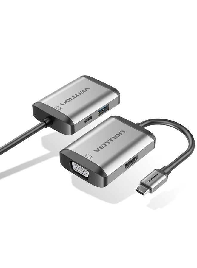VENTION Type-C to HDMI/VGA/USB3.0/PD Converter 0.15M Gray Metal Type Model # TFAHB - Image 1