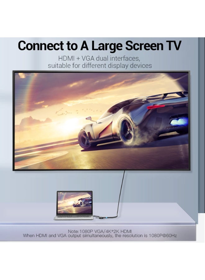 VENTION Type-C to HDMI/VGA/USB3.0/PD Converter 0.15M Gray Metal Type Model # TFAHB - Image 3