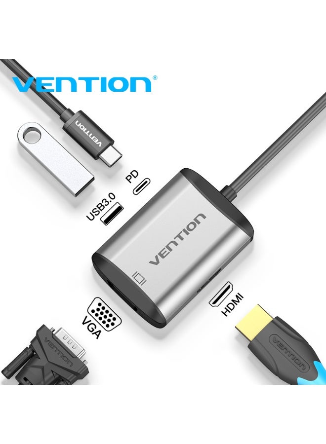 VENTION Type-C to HDMI/VGA/USB3.0/PD Converter 0.15M Gray Metal Type Model # TFAHB - Image 2