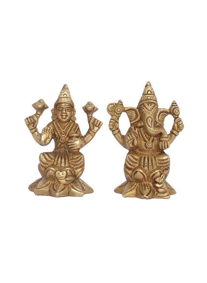 Skywalk Handcrafted Metal Brass Laxmi Ganesh Religious Idol Figurine Hindu God Sculpture,Brass Ganesha Lakshmi Idol Murti Pair for Puja,Diwali and Good Luck PBS-GL-13