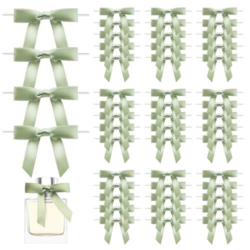 Sokfone Satin Ribbon Light Green Bow Decor 2.5" Premade Light Green Twist Tie Bows for Gift Wrapping Bow for Treat Bags Party Favors Wedding Decorations - 50 Counts - Image 1