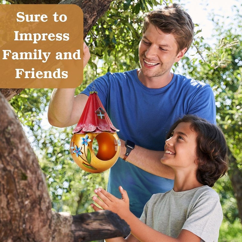 Muldale Solar Bird Feeder - Waterproof Unique Bird Feeders for The Garden - Small Fairy House Design Rustproof - Outside Hanging Metal Bird Feeding Gift with LED Light - Gift Boxed - Image 5