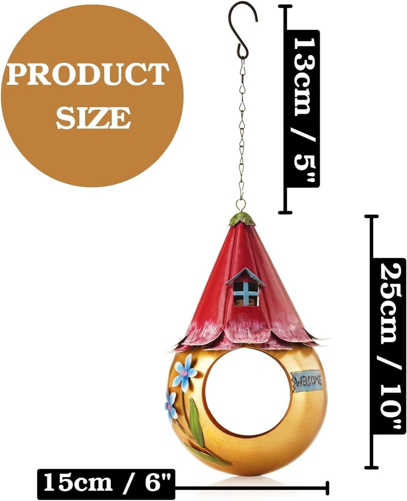 Muldale Solar Bird Feeder - Waterproof Unique Bird Feeders for The Garden - Small Fairy House Design Rustproof - Outside Hanging Metal Bird Feeding Gift with LED Light - Gift Boxed - Image 3