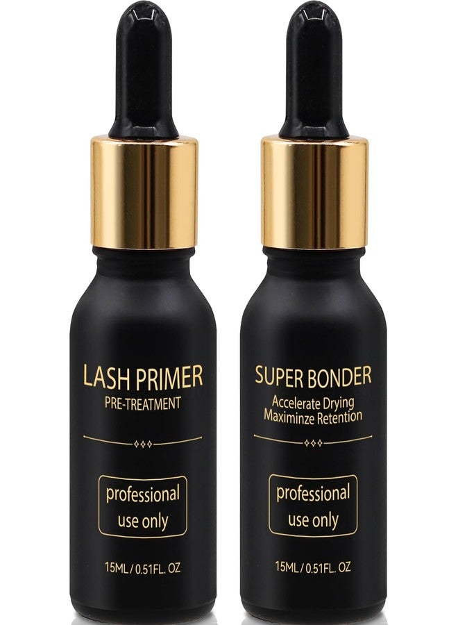 Miuffue Lash Bonder and Primer Kit for Eyelash Extensions, Glue Accelerator Lash Sealant, Eyelash Extension Primer Protein Oil Remover, Adhesive Makeup Tools for Professional Use (15ml+15ml) - Image 1