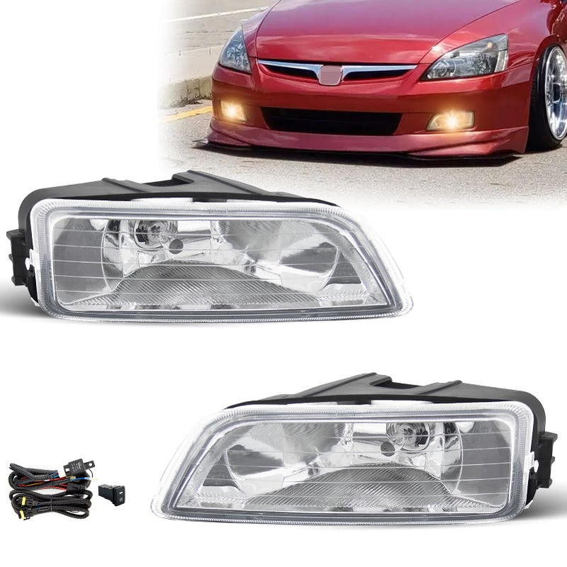 SPIEGEER Fog Lights Assembly for 2003 2004 2005 2006 2007 Honda Accord Sedan Replacement Kit with Wiring and Switch H11 12V 55W Halogen BulbsClear Lens