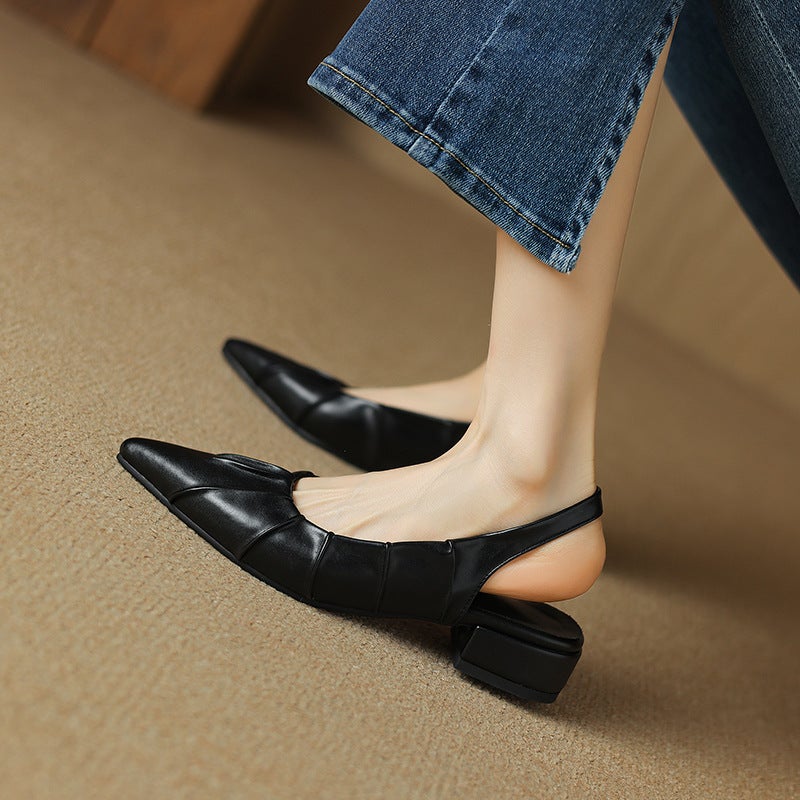 2024 Small Fresh Low Heel Pointed 32-43 Elastic Band Pleated Baotou Sandals - Image 3