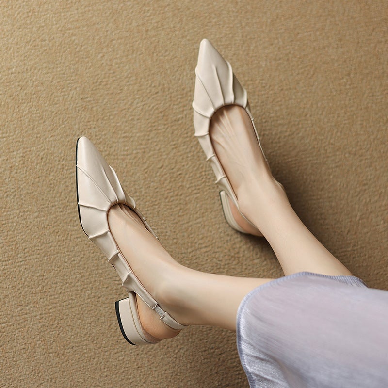 2024 Small Fresh Low Heel Pointed 32-43 Elastic Band Pleated Baotou Sandals - Image 4