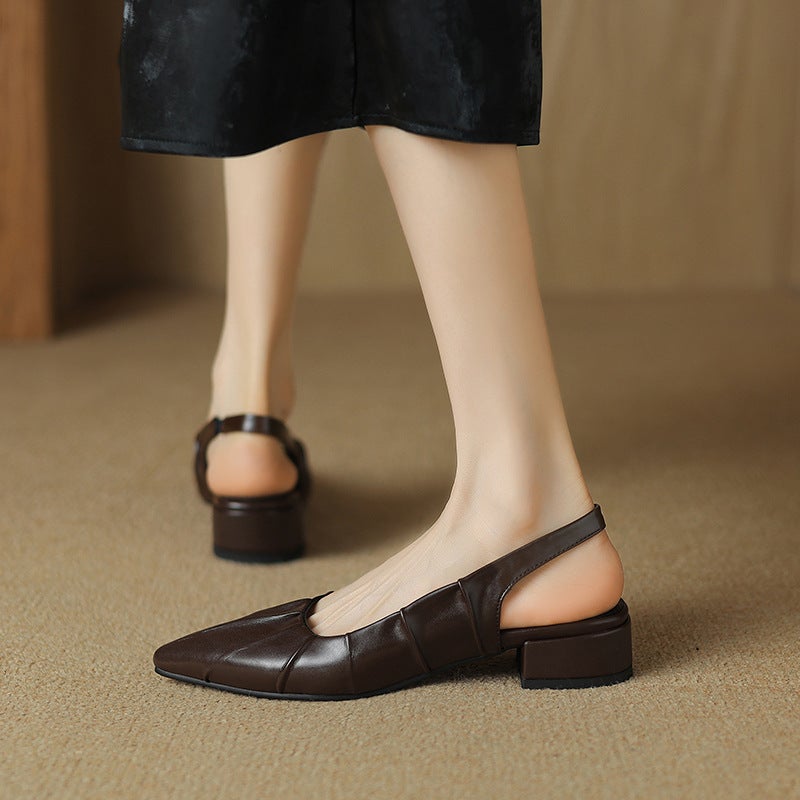2024 Small Fresh Low Heel Pointed 32-43 Elastic Band Pleated Baotou Sandals - Image 2