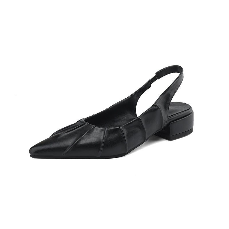 2024 Small Fresh Low Heel Pointed 32-43 Elastic Band Pleated Baotou Sandals - Image 1