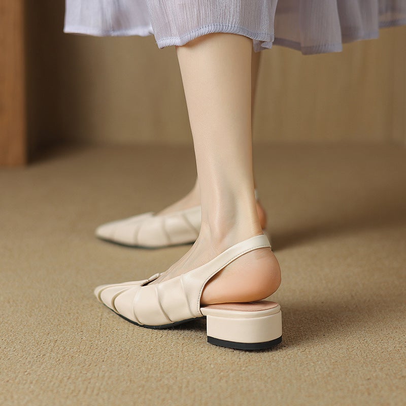 2024 Small Fresh Low Heel Pointed 32-43 Elastic Band Pleated Baotou Sandals - Image 5
