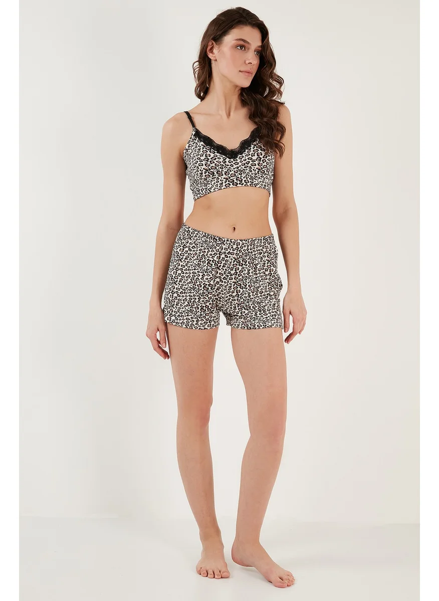 Lela Patterned Lace Detailed Pajama Set with Dressing Gown and 3-Piece Shorts Women's Pajama Set 6097555