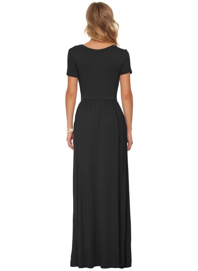 AUSELILY Women's Classic Short Sleeve Loose Plain Casual Long Maxi Dresses for Women 2026, 01-black, L - Image 4