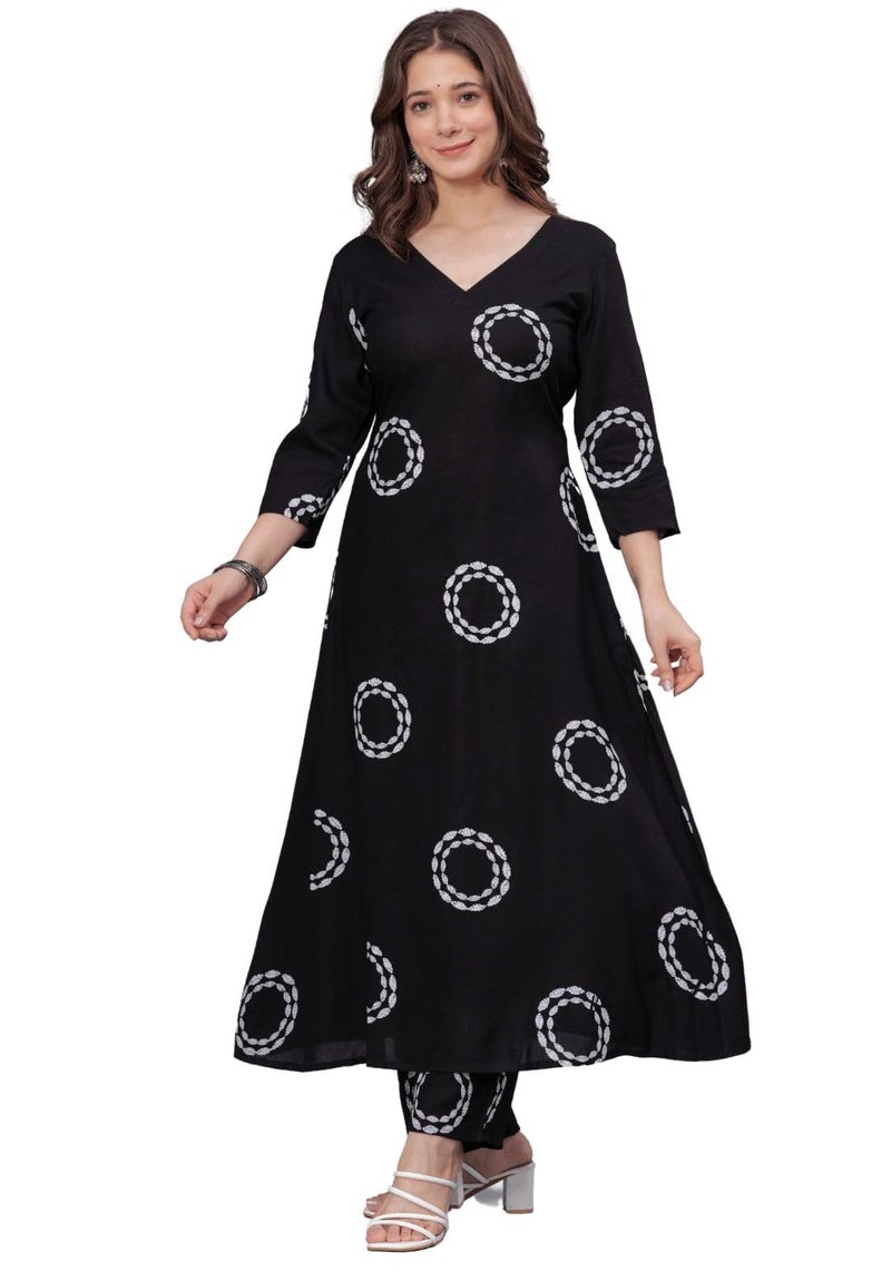 rytras Women's Rayon Printed Anarkali Kurta Set with Palazzo Pants - Ethnic Wear, Black(RYT591,S) - Image 3