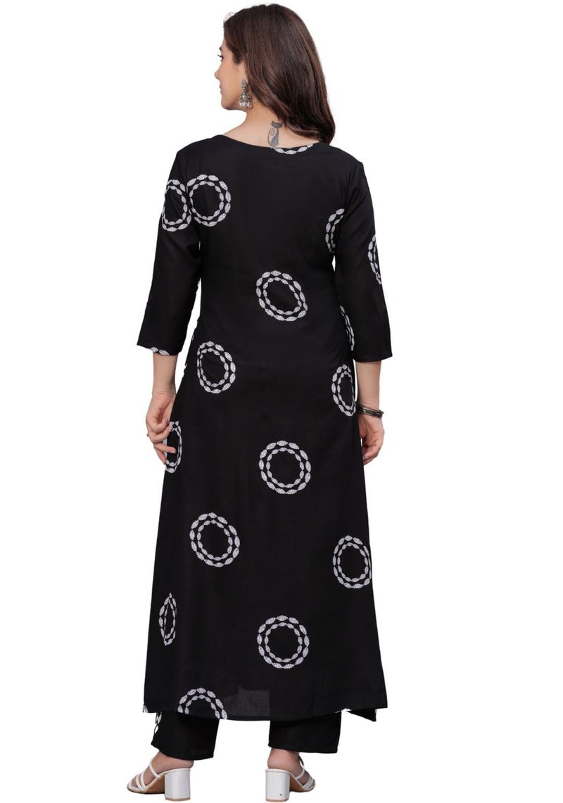 rytras Women's Rayon Printed Anarkali Kurta Set with Palazzo Pants - Ethnic Wear, Black(RYT591,S) - Image 2