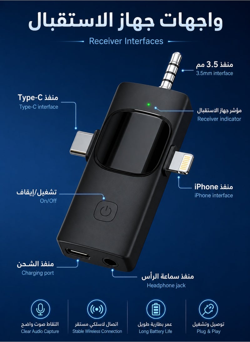 ORYXA Wireless Lavalier Microphone 3-in-1 Dual Mic Set for iPhone, Android, Camera & Computer, USB-C, Lightning & 3.5mm Clip-On Lapel Microphone with Intelligent Noise Reduction, Plug & Play Mini Mic for Vlogging, YouTube, TikTok, Live Streaming, Recording - Image 3
