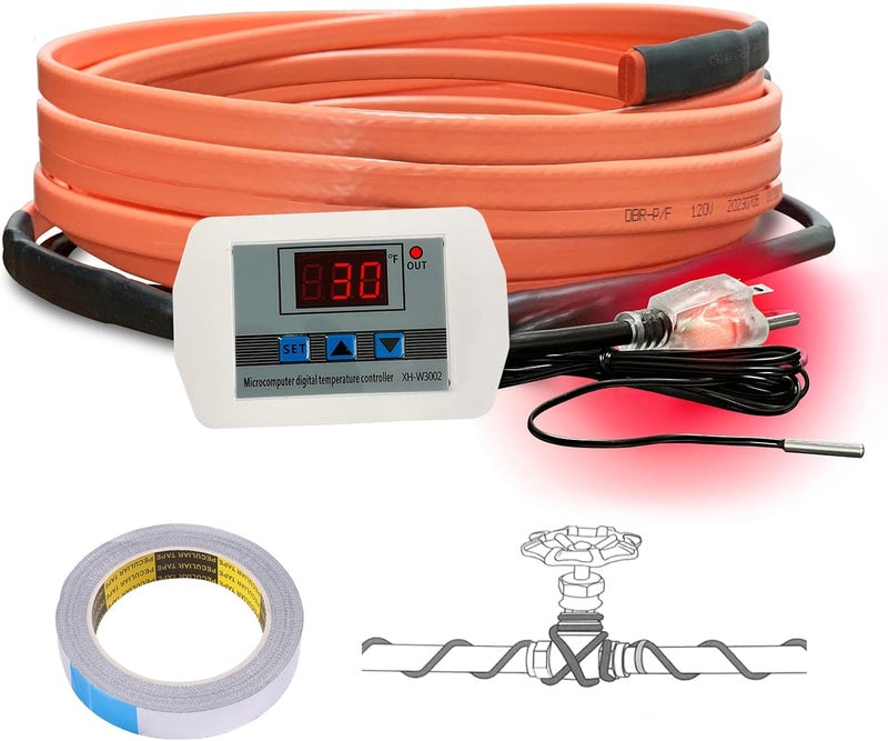 Cupohus Heat Tape for Water Pipes with Digital Display Thermostat 9FT, Freeze Protection Self-Regulating Heat Trace Cable for Metal, Plastic Home Pipes, Roof and RV - Image 1