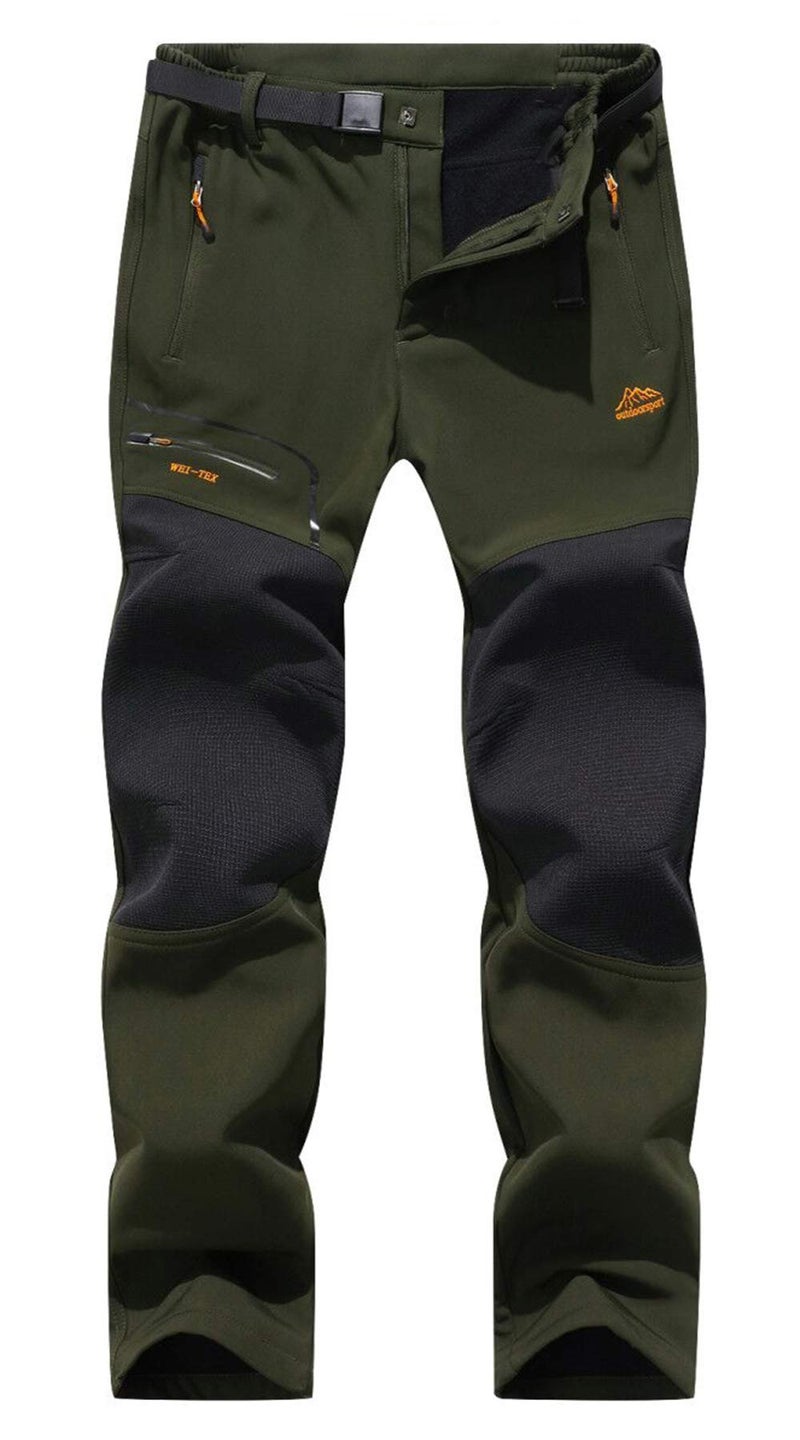 BenBoy Men's Snow Ski Outdoor Waterproof Windproof Fleece Cargo Hiking Pants,AN-SF1602M-Army Green1-M