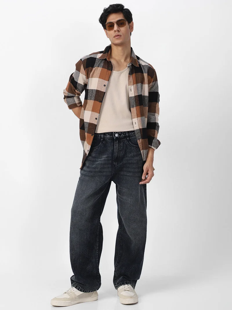 Urbano Fashion  Urbano Fashion Men's Black Loose Baggy Fit Washed Jeans Non-Stretchable for Men | Best Price UAE