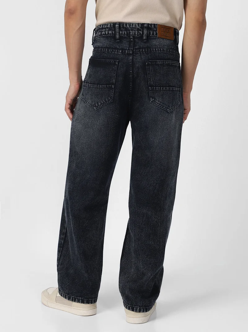 Urbano Fashion  Urbano Fashion Men's Black Loose Baggy Fit Washed Jeans Non-Stretchable for Men | Best Price UAE