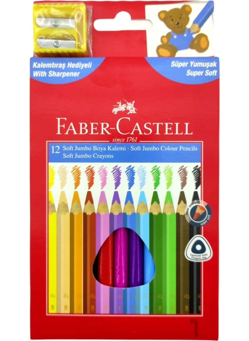 Faber Triangle Soft Jumbo Dry Color 12 Color Pencil Sharpener  - Image 1