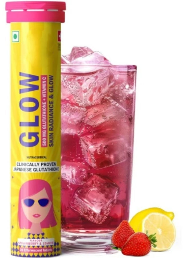 Glow for Skin Radiant & Even-toned skin - 20 Effervescent Tablets - Strawberry & Lemon Flavour - Image 1