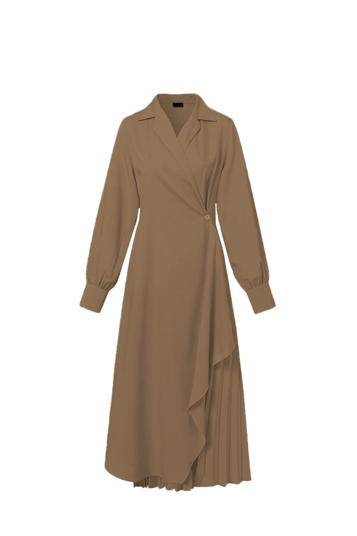 Elegant Suit Dress ，Women Fashion Business Lapel Skirt Dress，Long Sleeve High Waist Dress Windbreaker Style Large Skirt Dress  - Image 1