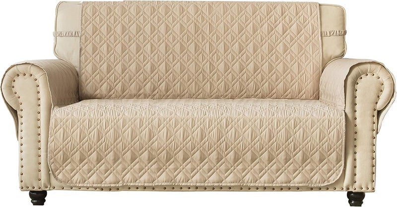 Ameritex Loveseat Cover Water-Resistant Quilted Furniture Protector with Back Nonslip Paws Slipcover for Dogs, Kids, Pets Loveseat Slipcover Stay in Place for Leather (46", Beige) - Image 1