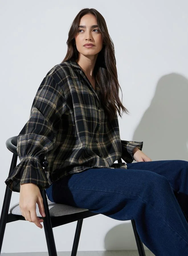 ستايلي Black Checked Print Long Sleeve Shirt