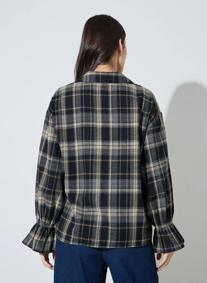 Styli  Black Checked Print Long Sleeve Shirt for Women | Best Price UAE