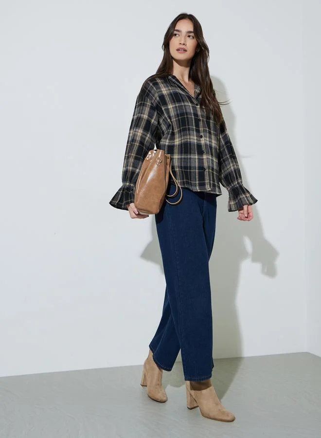 ستايلي Black Checked Print Long Sleeve Shirt