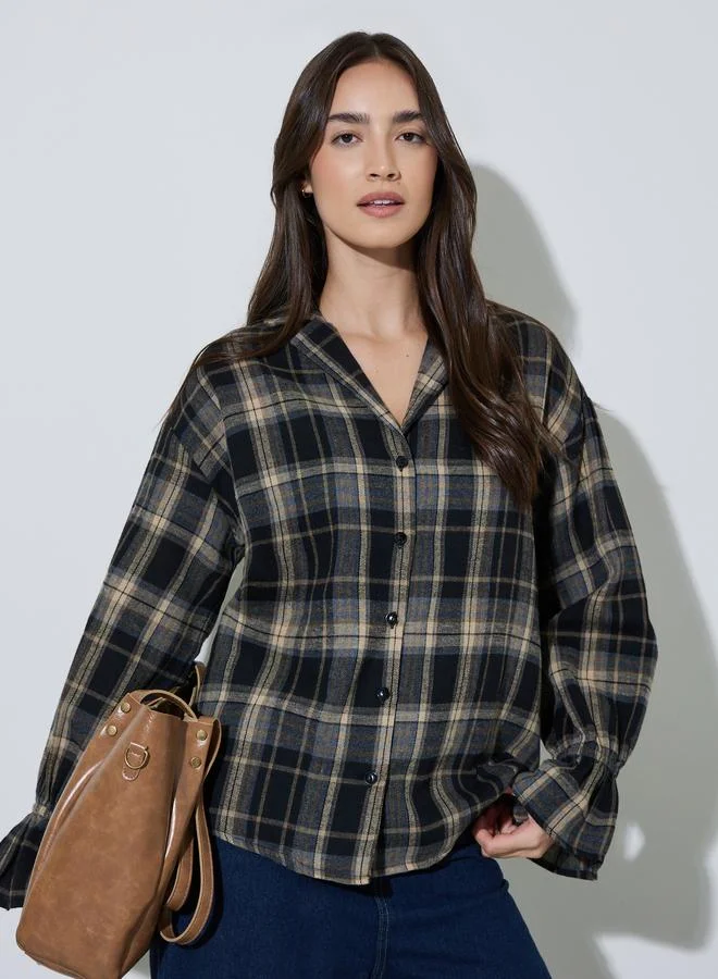 Styli  Black Checked Print Long Sleeve Shirt for Women | Best Price UAE