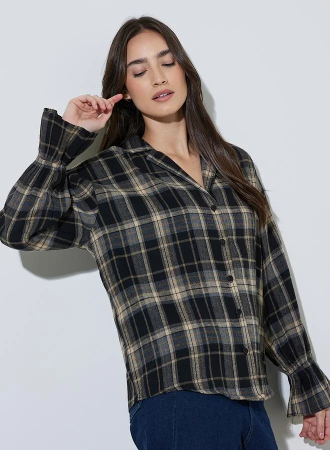 Styli  Black Checked Print Long Sleeve Shirt for Women | Best Price UAE