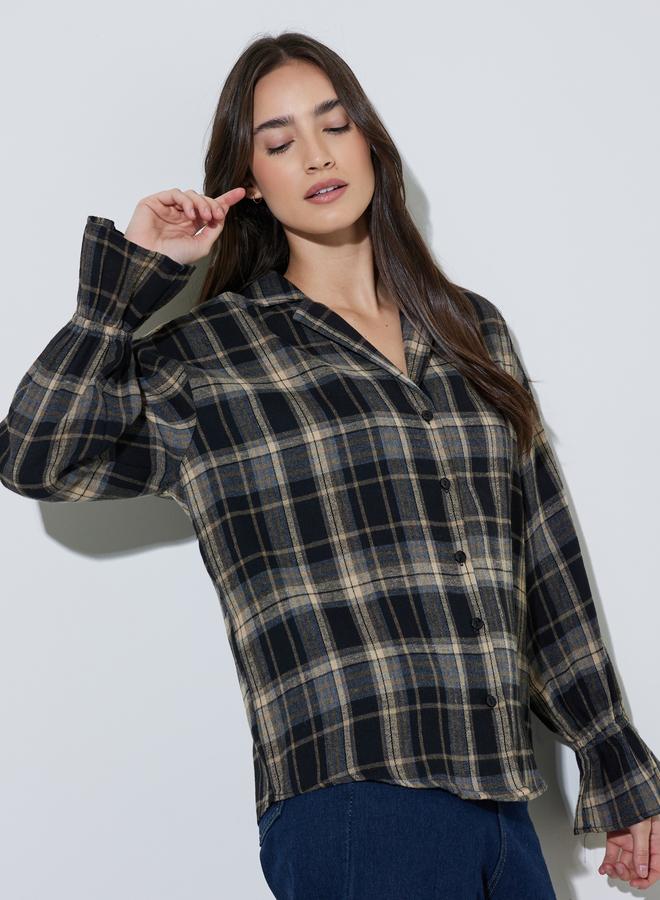 Styli Black Checked Print Long Sleeve Shirt - Image 4