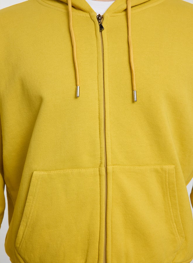 trendyol Mustard Oversize/Wide Cut Crop Kangaroo Pocket Short Hooded Sweatshirt - Image 4