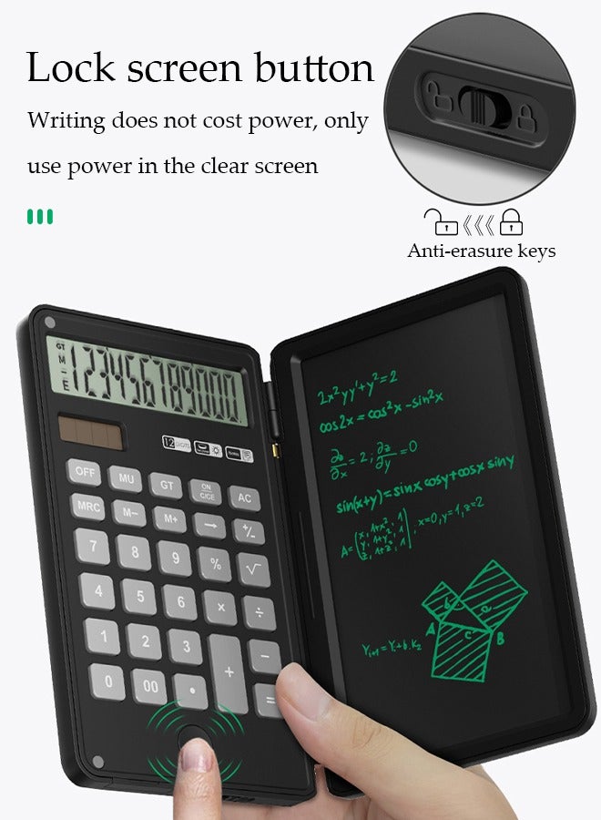 Loquat Calculators,12-Digit Large Display Rechargeable Pocket Office Desktop Calculator with Erasable Wiriting Tablet,Mute Basic Desk Calculators with Doodle Pad for Student Home School,Black - Image 5