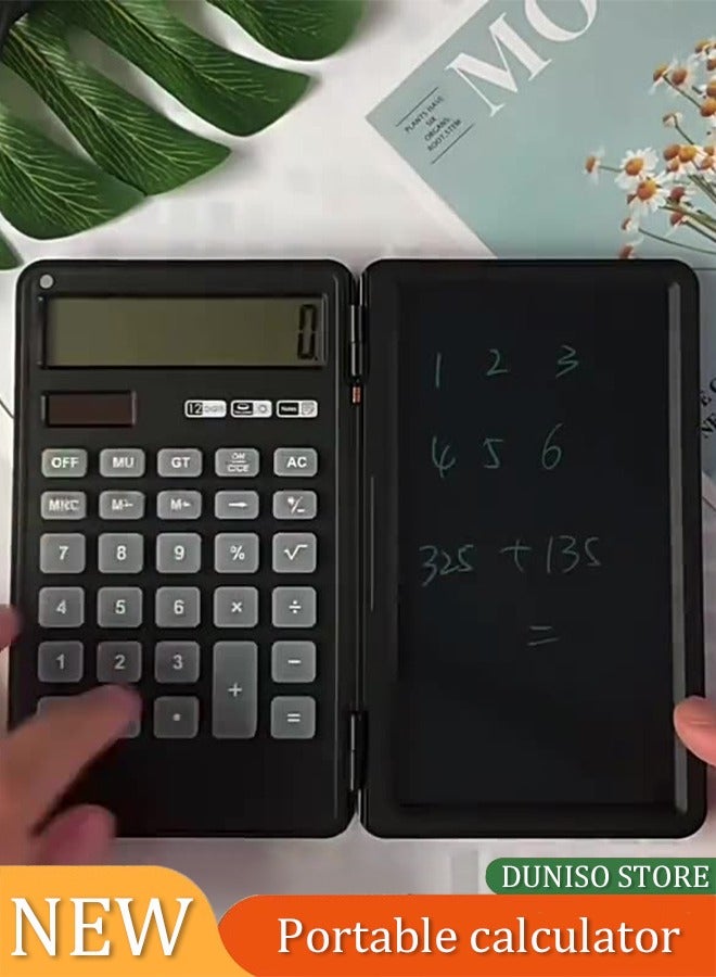 Loquat Calculators,12-Digit Large Display Rechargeable Pocket Office Desktop Calculator with Erasable Wiriting Tablet,Mute Basic Desk Calculators with Doodle Pad for Student Home School,Black - Image 1