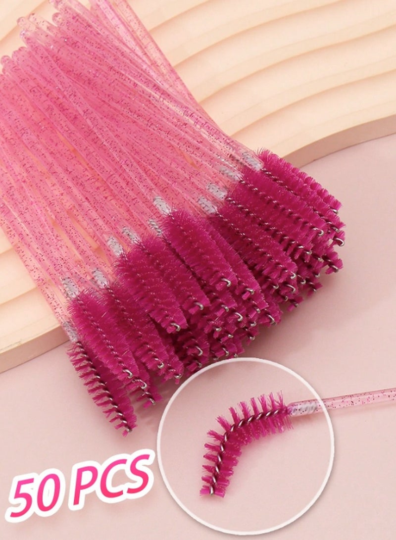 50 Glitter Pink Disposable Mascara Wands – Spiral Lash Brushes for Makeup & Eyelash Extensions - Image 1
