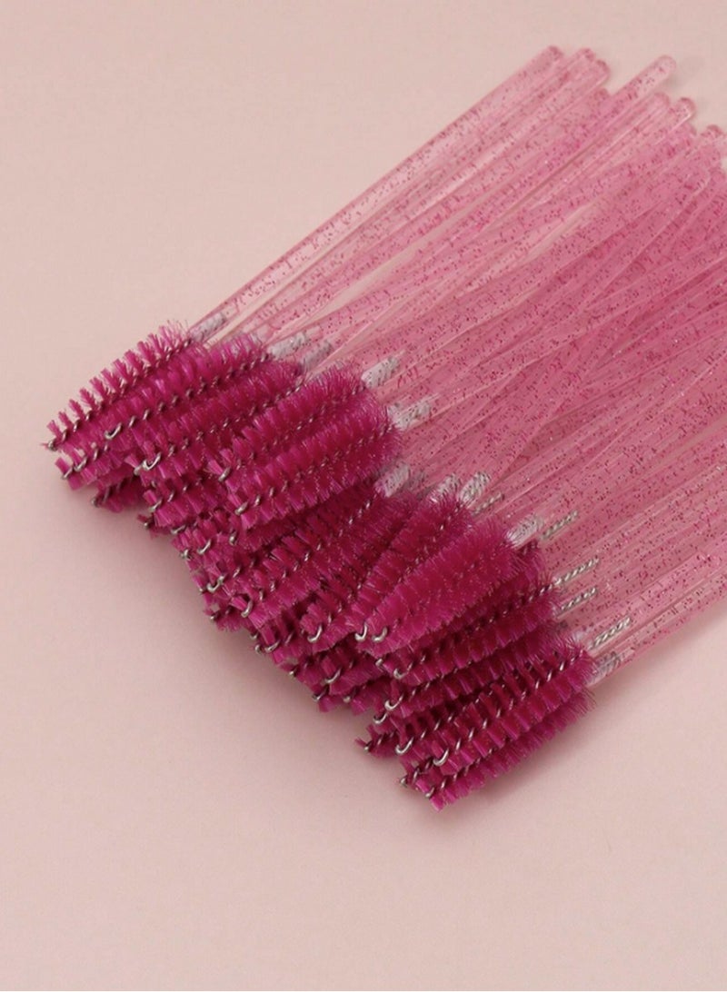 50 Glitter Pink Disposable Mascara Wands – Spiral Lash Brushes for Makeup & Eyelash Extensions - Image 2