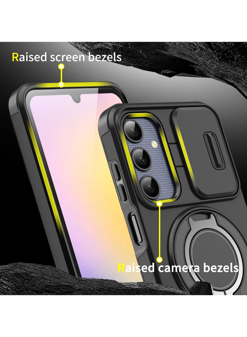 جولدن ماسك لهاتف سامسونج جالاكسي اية 14/ اية 14 5جى (Samsung Galaxy A14/A14 5G) جراب هاتف مزودة بحلقة ممعدنيه لحامل الهاتف وسليد لحماية الكاميرا - (اسود) - Image 4