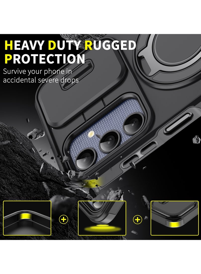 جولدن ماسك لهاتف سامسونج جالاكسي اية 14/ اية 14 5جى (Samsung Galaxy A14/A14 5G) جراب هاتف مزودة بحلقة ممعدنيه لحامل الهاتف وسليد لحماية الكاميرا - (اسود) - Image 2