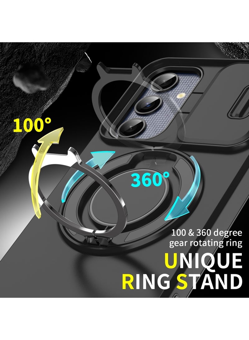 جولدن ماسك لهاتف سامسونج جالاكسي اية 14/ اية 14 5جى (Samsung Galaxy A14/A14 5G) جراب هاتف مزودة بحلقة ممعدنيه لحامل الهاتف وسليد لحماية الكاميرا - (اسود) - Image 3