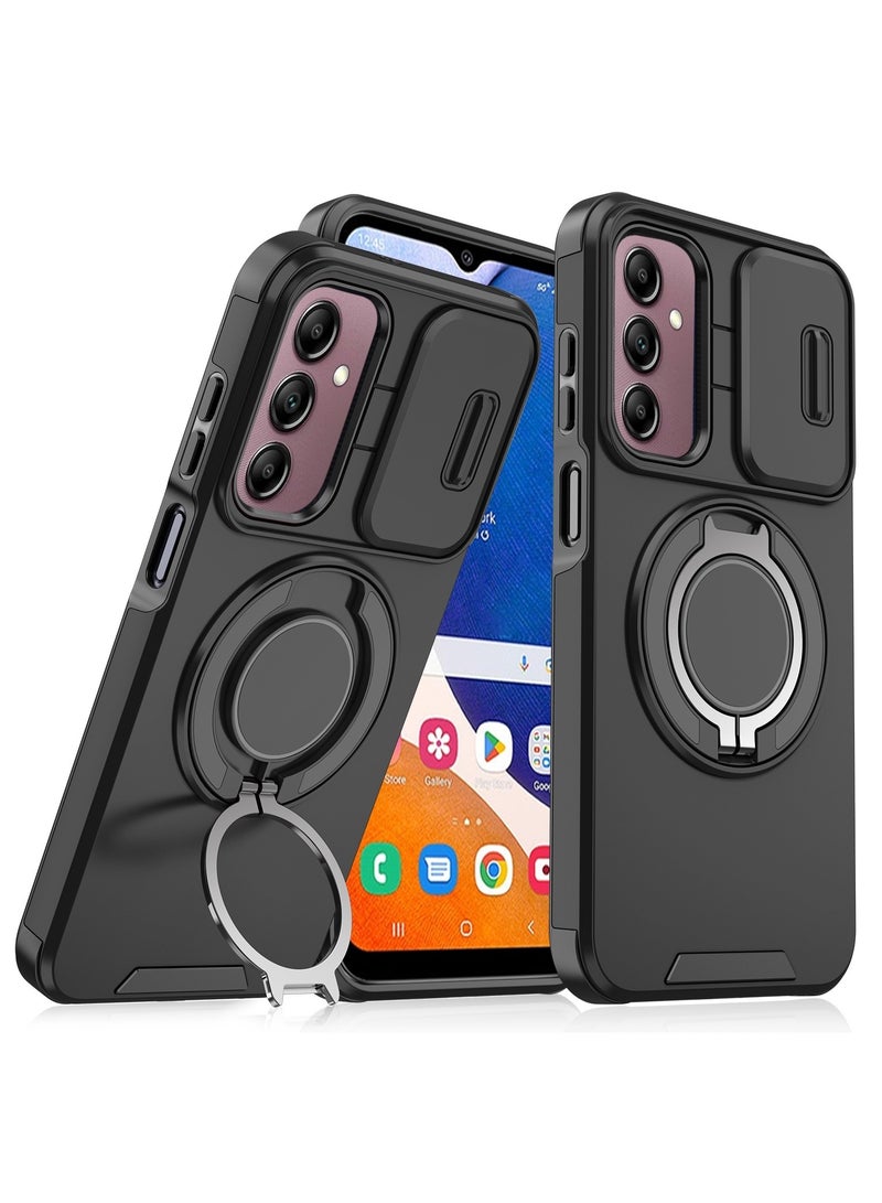 جولدن ماسك لهاتف سامسونج جالاكسي اية 14/ اية 14 5جى (Samsung Galaxy A14/A14 5G) جراب هاتف مزودة بحلقة ممعدنيه لحامل الهاتف وسليد لحماية الكاميرا - (اسود) - Image 1