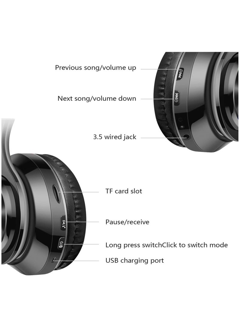 Bluetooth Headphones Over Ear, Wireless Bluetooth Headphones with Built-in Mic and Colorful Lights, Foldable Wireless and Wired Stereo Headset Micro SD/TF, FM for Cell Phone, PC etc - Image 3